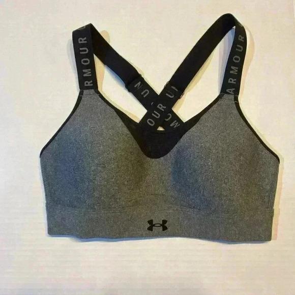 Under Armour Women's Infinity High Heather Sports Bra XS Grey Running Crossback‎ - Picture 1 of 9